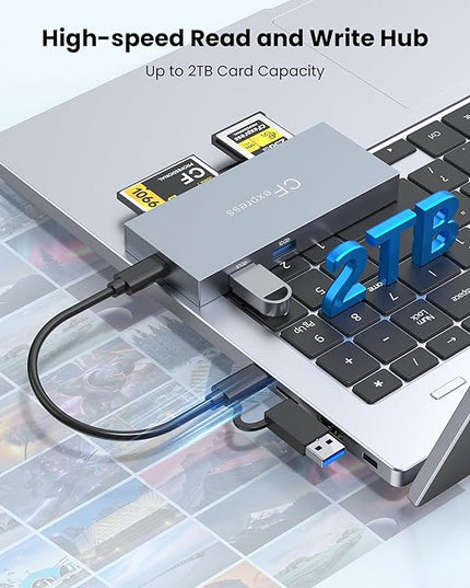 8-in-1 CFexpress Type B Card Reader, USB-C & USB-A Multi Memory Card Reader Adapter with Dual 10Gbps USB3.2 Ports for Type B CFexpress/CF/XD/MS/TF/SD, Compatible with Windows/Mac OS/Linux/Android,Grey