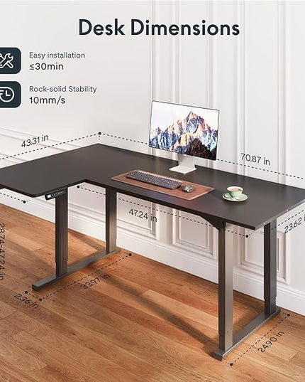 SANODESK 4-Leg L Shaped Standing Desk, Electric Height Adjustable Desk with Memory Presets for Home Office, Stand up Desk Computer Workstation, 78x43 Inches Black
