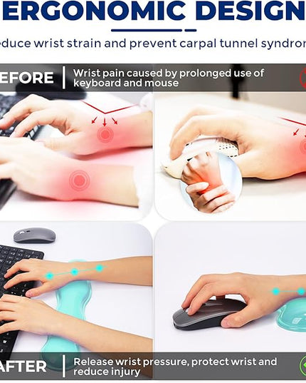 Gel Wrist Rest for Keyboard and Mouse, Wrist Rest for Keyboard, Mouse Wrist Support, Pain Relief, Cool Touch, Non-Skid, Keyboard and Mouse Wrist pad Set