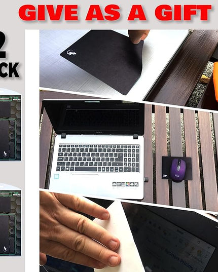 Mouse Pad Adhesive Bottom - Sticks to Any Surface - Portable - Webcam Covers and Screen Cleaner Included (2 x Black)