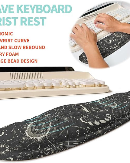 2-in-1 Ergonomic Set, Wave Rise Keyboard Wrist Rest and Massage Bulge Slope Mouse Pad Wrist Support, Cushion Memory Foam Integrated to Relieve Wrist Pain, Constellation