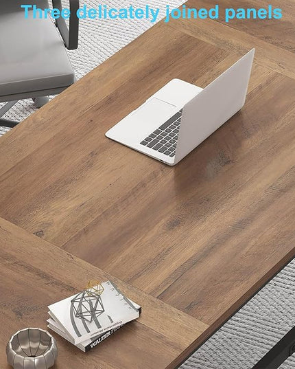 HSH Large Home Office Desk, Modern Wood Metal Computer Desk for Two Person, Extra Long Executive Writing Study Gaming Double Desk Workstation, 70 Inch Rustic Bedroom Living Room Table for 2 Monitors