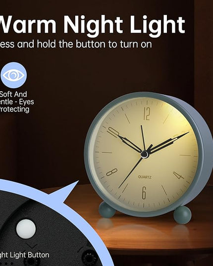 Analog Alarm Clock, 4 inch Super Silent Non Ticking Small Clock with Night Light, Battery Operated, Simple Design, Old fashioned Style SkyBlue decor, for Bedroom, Bedside, Desk, Adult, Kid, Gift, Blue
