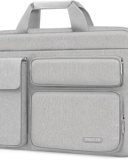 MOSISO Laptop Shoulder Bag 15.6 inch, 15-15.6 inch Computer Bag Compatible with MacBook Pro 16 inch, HP, Dell, Lenovo, Notebook with 2 Raised&1 Flapover&1 Horizontal Pocket&Handle&Belt, Gray