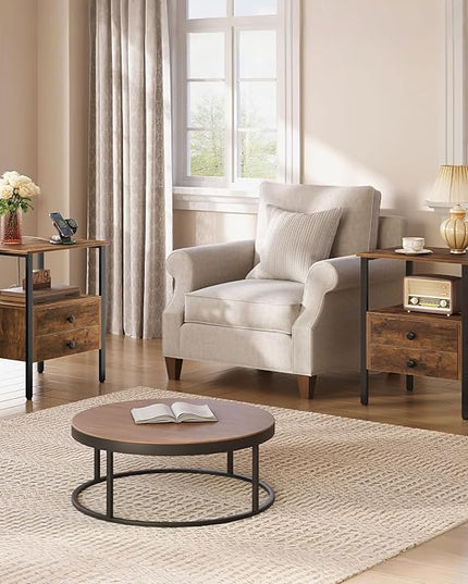 HOOBRO End Table Set of 2 with Charging Station, Bedside Table with 2 Drawer & USB Ports & Type-C Port, Nightstand for Small Spaces, Stable and Sturdy, for Living Room, Rustic Brown BF43UBZP201