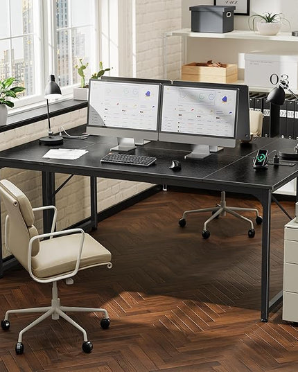 PRAISUN 70 X 24 Inch Office Computer Desk with Power Outlets and USB-C Port, Larger and Longer Gaming Desk, for Home Office, Study, Writing Work from Home Table, Metal Frame, Black