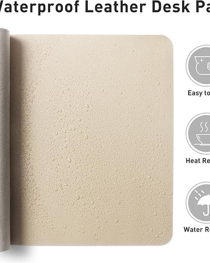 Aothia Faux Leather Desk Mat – Large Mouse Pad, Non-Slip PU Leather Blotter, Waterproof Writing Surface for Office and Home (Beige, 47.2" x 23.6")