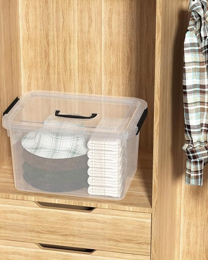 10 Liters Latch Bins with Handles, Clear Plastic Storage Boxes Containers Set of 4