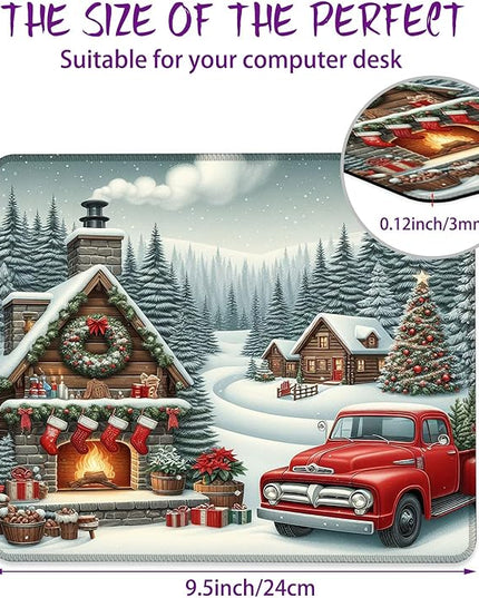 Chrismas Mouse Pad Yuletide Square Mouse Mat Non-Slip Rubber Base Mousepad with Stitched Edge, Portable MousePads for Desk Computers Laptop Office, 9.5x8 Inches