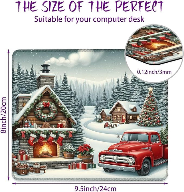 Chrismas Mouse Pad Yuletide Square Mouse Mat Non-Slip Rubber Base Mousepad with Stitched Edge, Portable MousePads for Desk Computers Laptop Office, 9.5x8 Inches