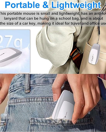 Mini Wireless Bluetooth Mouse, with Card Reader (Up to 2TB) Portable Small Silent Rechargeable Optical Travel Thin Finger Mice 3 Levels DPI for PC/Smartphone/Laptop/Tablet Student Kids Gift（Silver）
