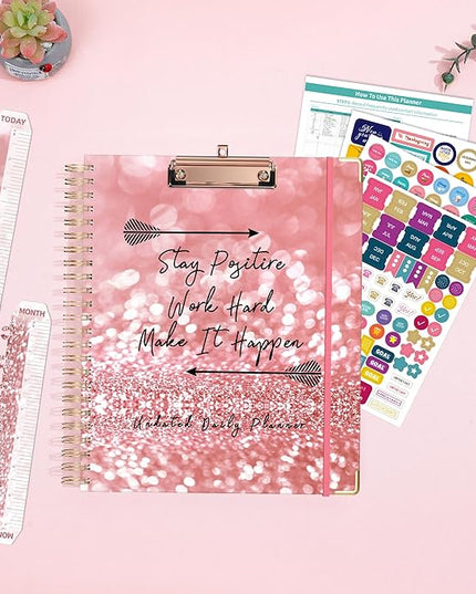 Ospelelf Undated Spiral Bound Planner Daily, Weekly and Monthly Planner, Pink Teacher Planners 12 Month 8.5 x 11