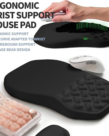 2-in-1 Ergonomic Set, Wave Keyboard Wrist Rest and Massage Slope Mouse Pad Wrist Support, Rebound Memory Foam for Relieve Carpal Tunnel Syndrome and Wrist Pain (Black)