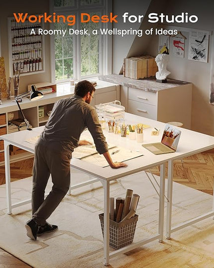 PRAISUN 48 X 24 Inch Computer Desk with Deeper Desktop, Gaming Office Writing Work Desk for Home Office, Study, Bedroom, Work from Home, Metal Frame, White