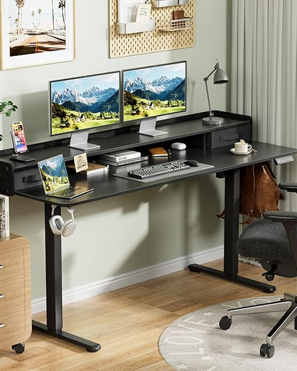 Homall Electric Standing Desk with 2 Drawers, Adjustable Height Computer Desk with Storage Sit Stand Table with Storage Shelf and Splice Board Quick Install for Home Office (Black, 63 Inch)