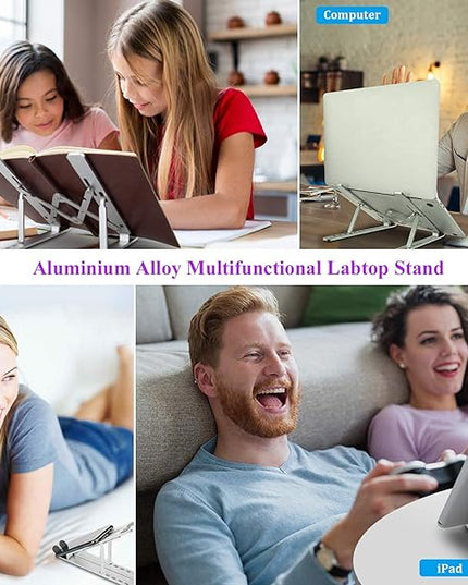 Laptop Stand, Laptop Riser Computer Stand for Desk, Adjustable Aluminum Foldable Portable Desktop Holder, Compatible with MacBook Air pro, iPad, Lenovo, 10-15.6” Laptop and Tablets (Silver)