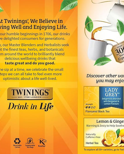 Twinings Earl Grey Black Tea Individually Wrapped Bags, 25 Count (Pack of 6), Flavoured with Citrus and Bergamot, Caffeinated, Enjoy Hot or Iced, 150 Teabags