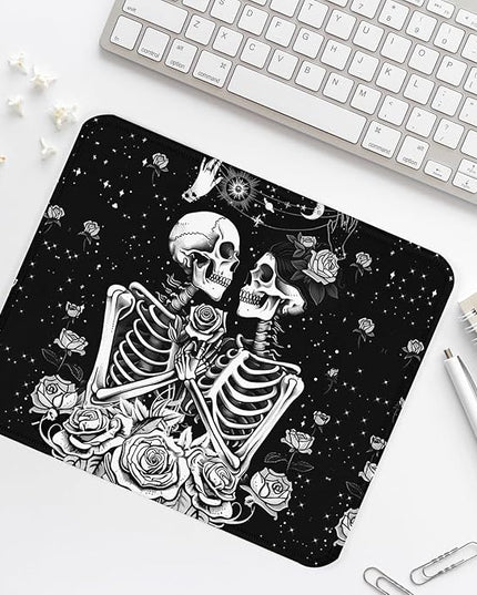 Skull Skeleton Love Square Mouse Pad, Non-Slip Rubber Base Mouse Pad,Home Office Decoration Desktop Accessory,Laptop Mouse Pad for Office Laptops,9.4x7.8x0.12inch.