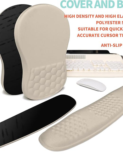 2-in-1 Ergonomic Set, Wave Rise Keyboard Wrist Rest and Massage Bulge Slope Mouse Pad Wrist Support, Cushion Memory Foam Integrated to Relieve Wrist Pain, Apricot