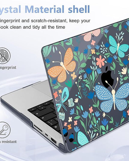 May Chen Case for MacBook Pro 14 inch, A2442 A2779 A2918 A2992 A3401 A3185 A3112 A3434, M1 M2 M3 M4 M5 Chip (2021-2025 Release), Plastic Hard Shell Case with Keyboard Cover, Butterflies & Flowers