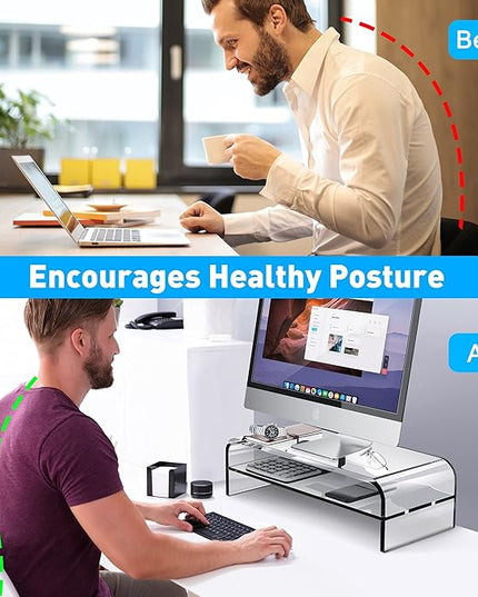 AboveTEK 2-Tier Acrylic Monitor Stand, Computer Riser for Home Office, Clear Monitor Riser for Keyboard Storage, 18.9" x 8.7" Multi Monitor Desk Stand for iMac Multi-Media Laptop Printer TV