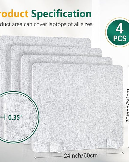 DOLLAR BOSS 4PCS Acoustic Desk Dividers 24" x 20", Soundproof Freestanding Privacy Panels for Table, Noise Reducing Desktop Partition for Office, Home, Classroom with 20 Pushpins, Light Grey