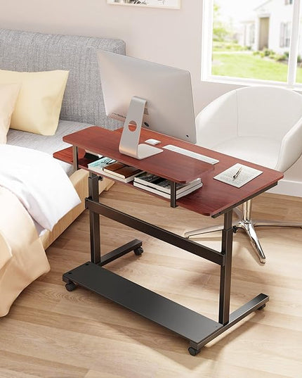 EUREKA ERGONOMIC Height Adjustable Standing Desk, Mobile Desk with Detachable Hutch 41", Teak