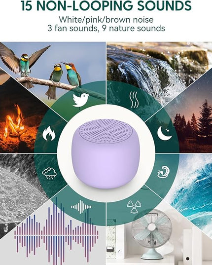 White Noise Machine Babelio Mini Sound Machine for Adults Kids Baby | 15 Non-looping Sounds | Timer | Easy to Pocket and Travel - Purple