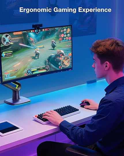 NB Designer Gaming Monitor Arm for 32 to 60 Inches Screen, Load up to 20 kg, VESA 75/100, RGB-Light, Heavy Duty, Multi Angle Adjustable, Premium Aluminum, Long Arm Extension Grey Black