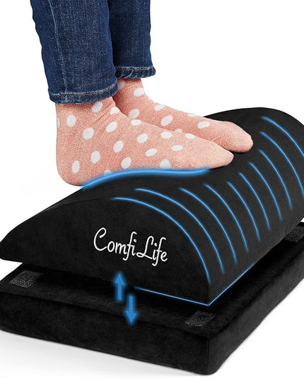ComfiLife Foot Rest for Under Desk at Work – Adjustable Desk FootRest for Office Chair, Gaming Accessories – Ergonomic Teardrop Design for Back, Hip & Leg Pain Relief – 100% Memory Foam (Black)