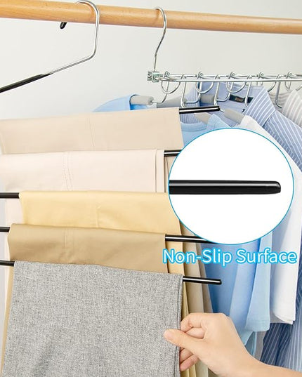 Nature Smile Pants Hangers 3pack, Heavy Duty Multi Layers Space Saving Slack Hangers,Non Slip 5 Tier Open-Ended Pants Hanger Closet Storage Organizer for Garden Flags Trousers Jeans Scarf
