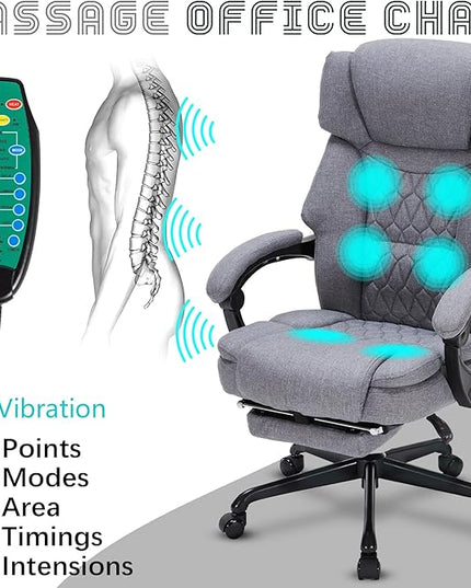 Massage Office Chair with Heat,Reclining Office Chair with Foot Rest,6 Points Vibration Home Desk Chairs for Heavy People 400lbs,Ergonomic Managerial Executive Chair (Grey)