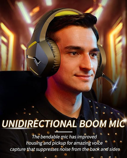 BINNUNE 2.4GHz Wireless Gaming Headset, Bluetooth 5.3 Gaming Headphones with Noise Canceling Mic, 120H Ultra-Long Battery, 50mm Drivers, Multi-Platform for PC / PS5 /PS4/ Switch/Mobile, Yellow