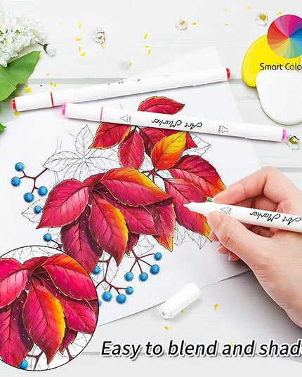 Smart Color Art 108 Pack Art Markers, 107 Alcohol Based Marker Pens and 1 Blender, Dual Tip Coloring Permanent Markers Highlighters with Case, Excellent for Adults Kids Marking Drawing Sketching