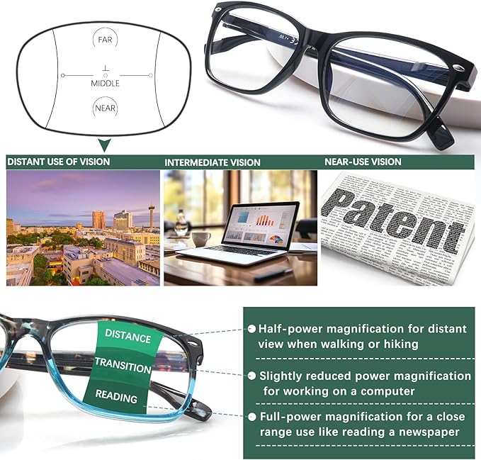 CLASAGA Progressive Multifocus Reading Glasses for Women, Pattern Print Blue Light Block Stylish Ladies Computer Readers