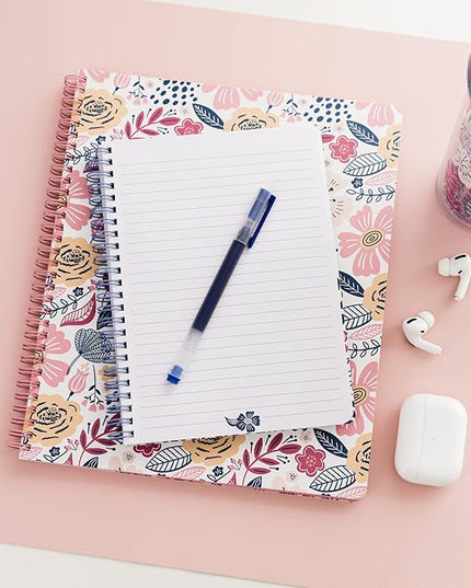 Steel Mill & Co Cute Mini Spiral Notebook, 8.25" x 6.25" Journal with Durable Hardcover and 160 Lined Pages, Mosaic Floral
