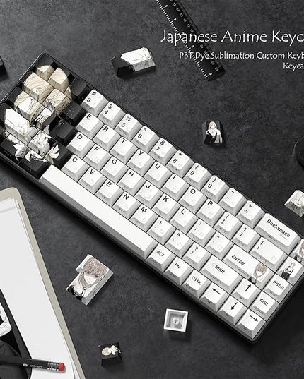 Rainy Japanese Anime Keycaps 60 65 75 100 Percent,Cherry Keycaps130 Keys PBT Dye Sublimation Custom Keycaps Set for Mechanical Keyboard 61/64/75/84/87/104/108 Layout with Key Pulle (Black)