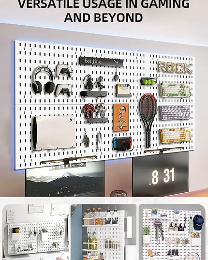 Wall Organizer Peg Board - Elevate And Declutter Your Gaming And Office - Create A Perfectly Structured Space(White)