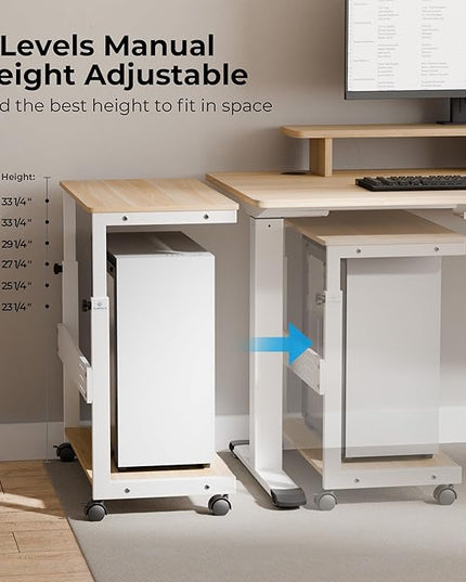 EUREKA ERGONOMIC PC Stand Computer Cart, Height Adjustable Tower Stand 2-Tier for ATX Case Printer, Rolling Cart on Wheels for Home Office Gaming