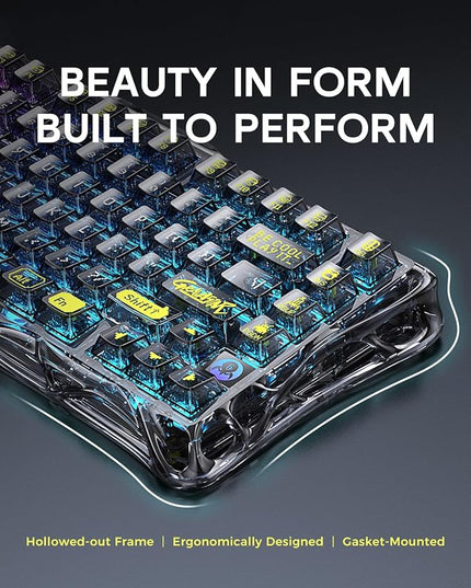 GravaStar Mercury K1 Lite 75% Gaming Keyboard, 2.4GHz/BT/Wired Tri-Mode Wireless Keyboard, Gasket Hot Swappable Mechanical Keyboard, Pre-lubed Linear Switches, RGB Backlit (Transparent Black)