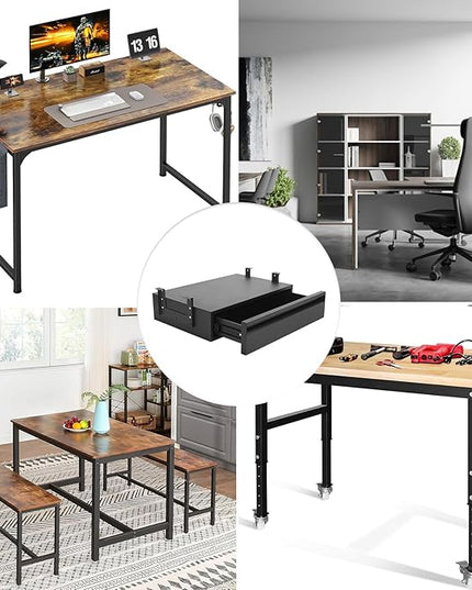 Under Desk Drawer For Desk 18 in,Adjustable Height, Pull out Storage Organizer with Slide Extension Mounted Under Flat Wooden Table or Workbench, Carbon Steel Hidden Desk Drawer