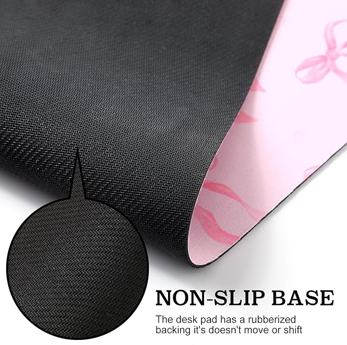 Pink Bows Mouse Pads Coquette Kawaii Mouse Pad 23.62 x 13.78 Inches Preppy Trendy Computer Desk Mat for Laptop with Non-Slip Rubber Base Mat Office Accessories Decor for Women