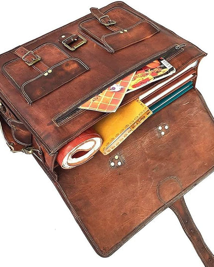 cuero DHK 14 Inch Vintage Handmade Leather Messenger Bag for Laptop Briefcase Best Computer Satchel Distressed Bag