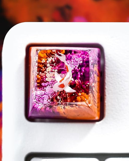 Kohaku Koi Fish Artisan Keycap Purple and Orange Ocean Coral Reef R1 SA Profile Custom Keycaps 1U ESC Handmade Gaming Resin Key Cap Cherry MX Switch Compatible Mechanical Keyboard Koi Lover Gift