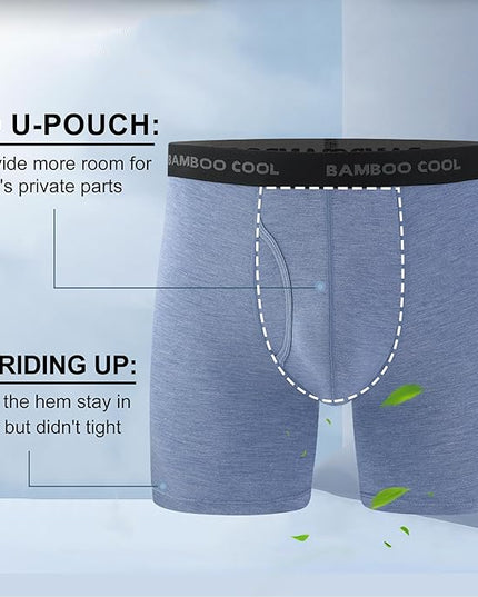 BAMBOO COOL Men's Ultra Breathable Underwear,No Riding Up Boxer Briefs with ComfortFlexible Waistband,Multipack