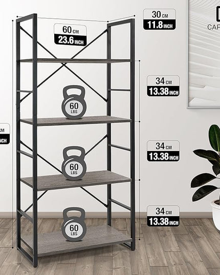 CAPHAUS 4 Tier Bookshelf, 24 Inch Width Free Standing Shelf, Bookcase Shelf Storage Organizer, Industrial Book Shelves for Home Office, Living Room, Kitchen, Dark Grey Vintage Shelves & Metal Frame