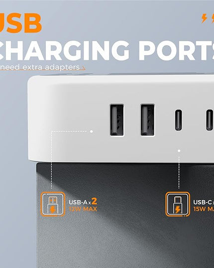 TESSAN 15 ft Extension Cord Surge Protector Power Strip, 12 Outlet Extender with 4 USB (2 USB C), 1800 Joules Protection, Flat Plug, Flat Extension Cord with Multiple Outlets, for Home, Office, Dorm