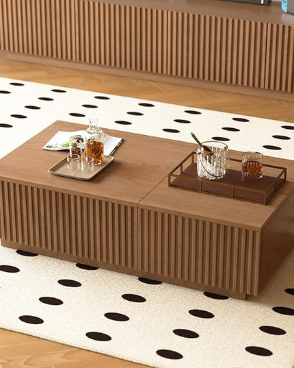 NessCarsti 51.1" Mid-Century Modern Lift Top Coffee Table, Walnut Rectangular Center Table with Hidden Storage & Drawers, for Living Room, Apartment, Office