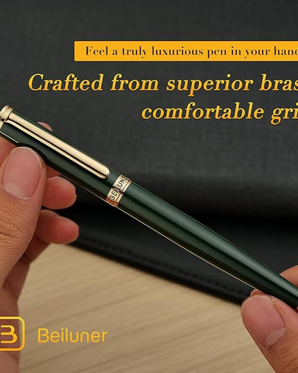 BEILUNER Racing Green Fountain Pen,Stunning Luxury Pens with 24K Gold Finish, Gorgeous 24K Gilded Nib(Fine), Trustworthy Gift for Men&Women -Ink Converter-Elegant, Graduation,Fancy Pen for Writing