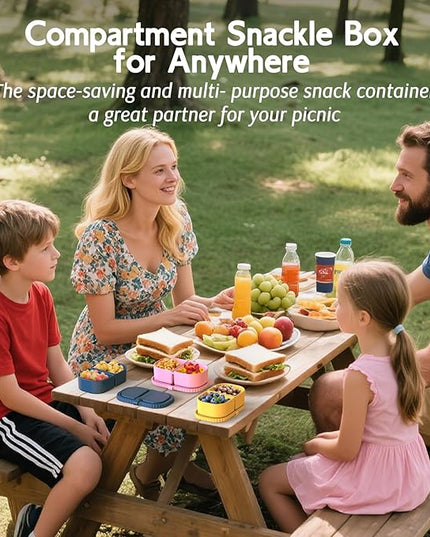 3 Pack Reusable Silicone Snack Containers with Lids, Meal Prep Containers 2 Compartments, Portable Silicone Food Storage Box for Picnic, Lunch, Office (3)